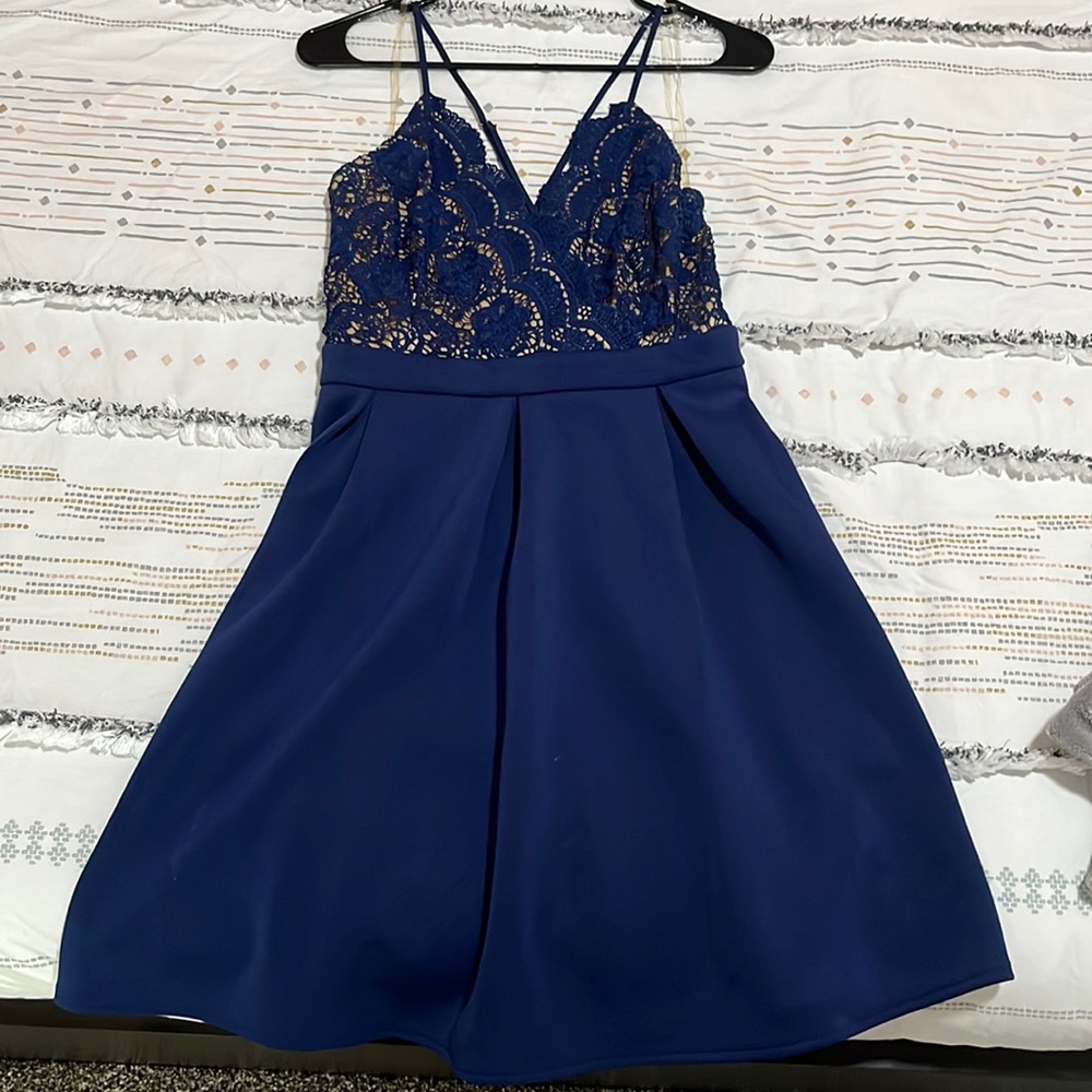 Tan and navy lace top dress